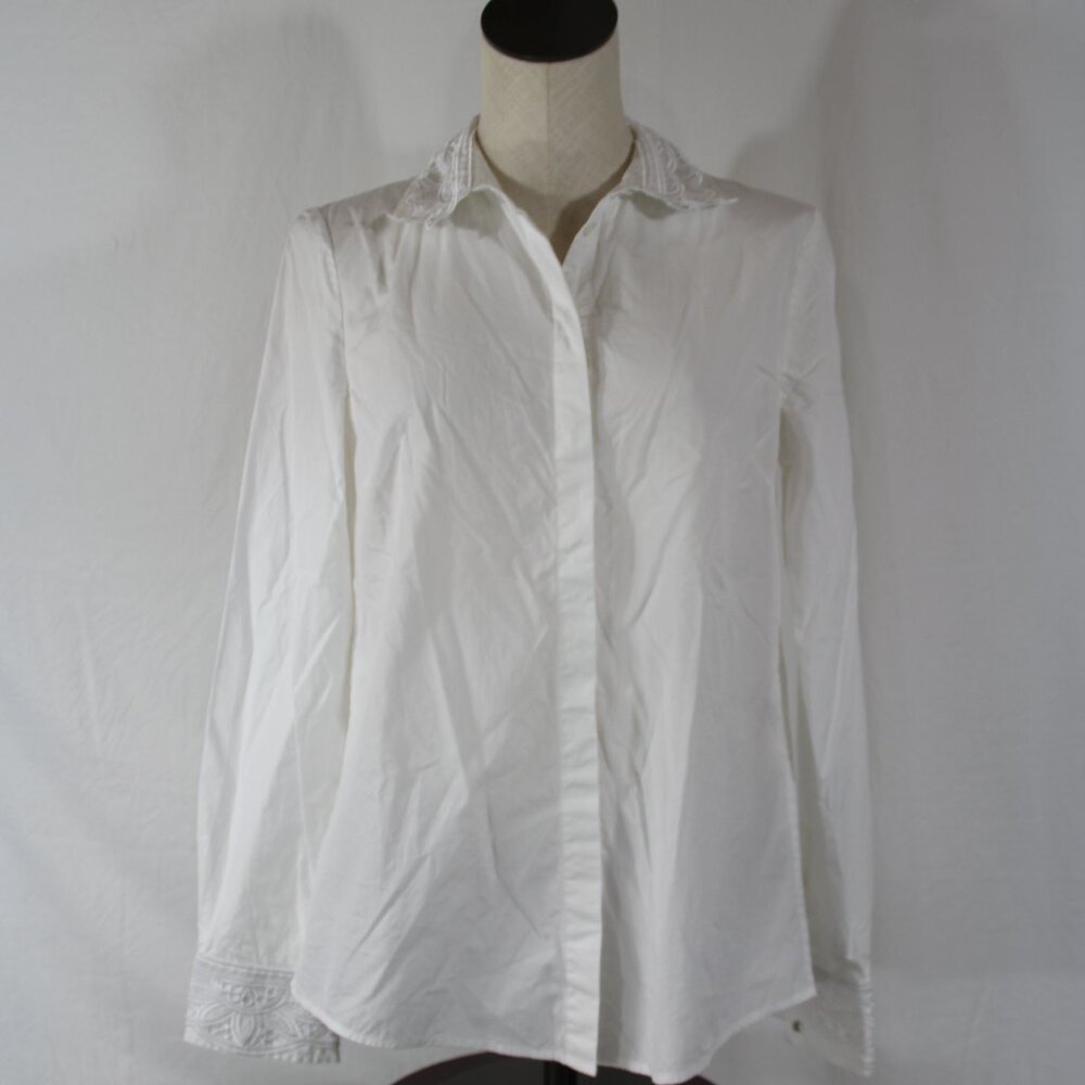 Tory Burch size 8 white cotton Murphy shirt lace embroidered collar & cuffs